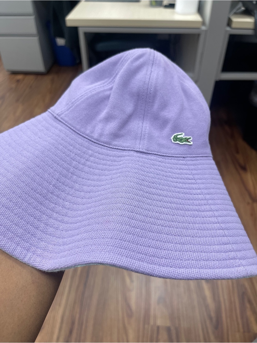 Lacoste Women’s Reversible Lilac/Green Wide-Brim Knit Bucket Hat Sz 56Cm NWOT